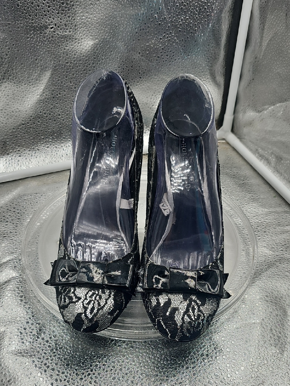 T Glittery Black And Silver Hollywould Heels Size 9